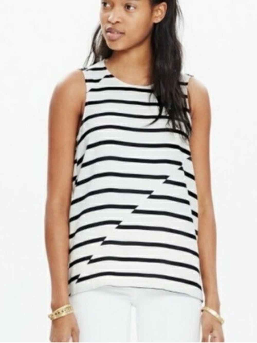 Madewell Black and White Breakstripe Striped Sleeveless Tank